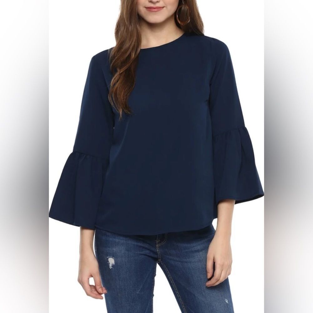Laundry By Shelli Segal Navy Cotton Blend Bell Sleeve Blouse Size 8